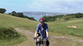 Olly on the coast path at Haven Ball, 3.2 miles into the ride